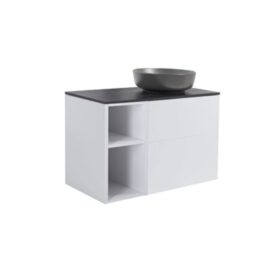 MÖBELPAKET ISELLA GRÅ 60+30 INKL ÖPPET SIDOSKÅP, SVART BÄNKSKIVA & SVART RUNT TVÄTTSTÄLL