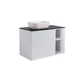 MÖBELPAKET ISELLA GRÅ 60+30 INKL ÖPPET SIDOSKÅP, SVART BÄNKSKIVA & VITT REKTANGULÄRT TVÄTTSTÄLL