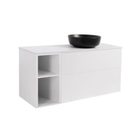 MÖBELPAKET ISELLA VIT 90+30 INKL ÖPPET SIDOSKÅP, VIT BÄNKSKIVA & SVART RUNT TVÄTTSTÄLL