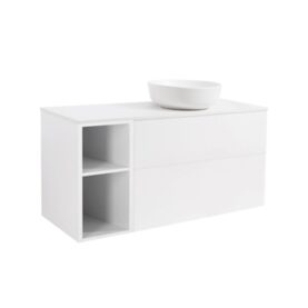 MÖBELPAKET ISELLA MATTVIT 90+30 INKL ÖPPET SIDOSKÅP, VIT BÄNKSKIVA & VIT RUNT TVÄTTSTÄLL