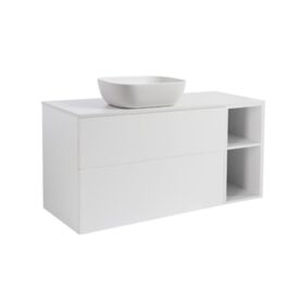 MÖBELPAKET ISELLA MATTVIT 90+30 INKL ÖPPET SIDOSKÅP, VIT BÄNKSKIVA & VITT REKTANGULÄRT TVÄTTSTÄLL