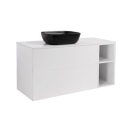 MÖBELPAKET ISELLA MATTVIT 90+30 INKL ÖPPET SIDOSKÅP, VIT BÄNKSKIVA & SVART REKTANGULÄRT TVÄTTSTÄLL