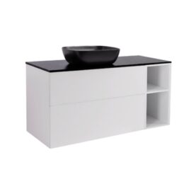 MÖBELPAKET ISELLA MATTVIT 90+30 INKL ÖPPET SIDOSKÅP, SVART BÄNKSKIVA & SVART REKTANGULÄRT TVÄTTSTÄLL