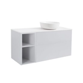 MÖBELPAKET ISELLA GRÅ 90+30 INKL ÖPPET SIDOSKÅP, VIT BÄNKSKIVA & VITT RUNT TVÄTTSTÄLL