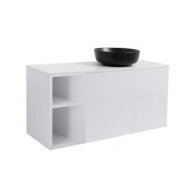 MÖBELPAKET ISELLA GRÅ 90+30 INKL ÖPPET SIDOSKÅP, VIT BÄNKSKIVA & SVART RUNT TVÄTTSTÄLL