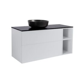 MÖBELPAKET ISELLA GRÅ 90+30 INKL ÖPPET SIDOSKÅP, SVART BÄNKSKIVA & SVART RUNT TVÄTTSTÄLL