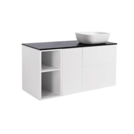 MÖBELPAKET ISELLA VIT 60+30+30 TVÄTTKORG & SIDOSKÅP, SVART BÄNKSKIVA & VIT REKTANGULÄRT TVÄTTSTÄLL