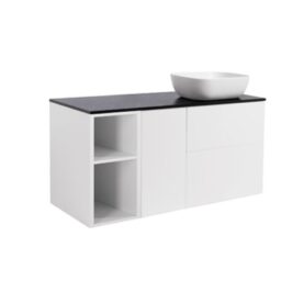 MÖBELPAKET ISELLA MATTVIT 60+30+30 TVÄTTKORG & SIDOSKÅP, SVART BÄNKSKIVA & VIT REKTANGUL. TVÄTTSTÄLL