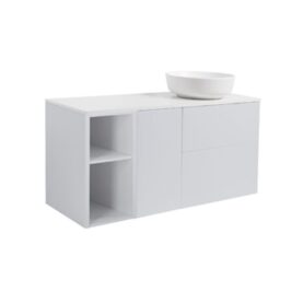 MÖBELPAKET ISELLA GRÅ 60+30+30 TVÄTTKORG & SIDOSKÅP, VIT BÄNKSKIVA & VIT RUNT TVÄTTSTÄLL