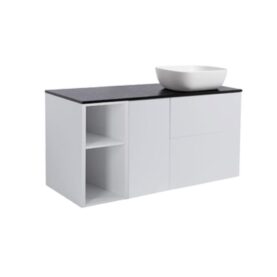 MÖBELPAKET ISELLA GRÅ 60+30+30 TVÄTTKORG & SIDOSKÅP, SVART BÄNKSKIVA & VIT REKTANGULÄRT TVÄTTSTÄLL