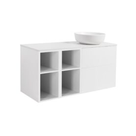 MÖBELPAKET ISELLA VIT INKL TVÅ ÖPPNA SIDOSKÅP, VIT BÄNKSKIVA & VIT RUNT TVÄTTSTÄLL