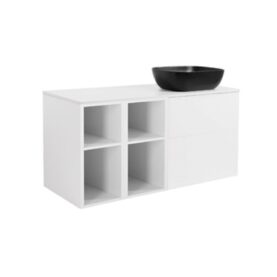 MÖBELPAKET ISELLA VIT INKL TVÅ ÖPPNA SIDOSKÅP, VIT BÄNKSKIVA & SVART REKTAGULÄRT TVÄTTSTÄLL