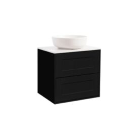 KOMMOD GABRIELLA 60 MATT SVART MED VIT BÄNKSKIVA OCH RUNT VIT MATT TVÄTTSTÄLL 42CM