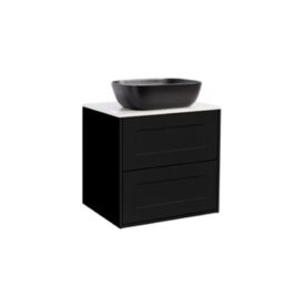 KOMMOD GABRIELLA 60 MATT SVART MED VIT BÄNKSKIVA OCH REKTANGULÄRT SVART MATT TVÄTTSTÄLL 46X33 CM