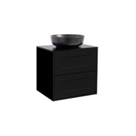 KOMMOD GABRIELLA 60 MATT SVART MED SVART BÄNKSKIVA OCH RUNT SVART MATT TVÄTTSTÄLL 42CM