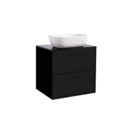 KOMMOD GABRIELLA 60 MATT SVART MED SVART BÄNKSKIVA OCH REKTANGULÄRT VIT MATT TVÄTTSTÄLL 46X33 CM