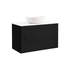 KOMMOD GABRIELLA 90 SVART MATT MED VIT BÄNKSKIVA OCH RUNT VIT MATT TVÄTTSTÄLL 42CM