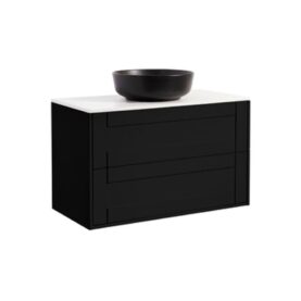 KOMMOD GABRIELLA 90 SVART MATT MED VIT BÄNKSKIVA OCH RUNT SVART MATT TVÄTTSTÄLL 42CM