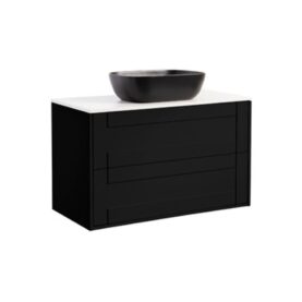 KOMMOD GABRIELLA 90 SVART MATT MED VIT BÄNKSKIVA OCH REKTANGULÄRT SVART MATT TVÄTTSTÄLL 46X33 CM