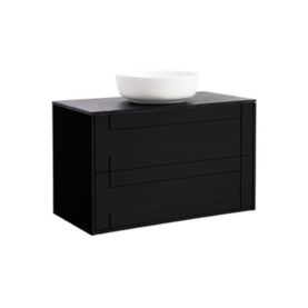 KOMMOD GABRIELLA 90 SVART MATT MED SVART BÄNKSKIVA OCH RUNT VIT MATT TVÄTTSTÄLL 42CM