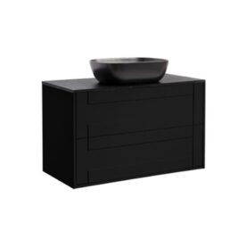 KOMMOD GABRIELLA 90 SVART MATT MED SVART BÄNKSKIVA OCH REKTANGULÄRT SVART MATT TVÄTTSTÄLL 46X33