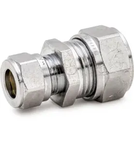 RAK KOPPLING FÖRMINSKAD 10X8 MM 2 X KLÄMRING FÖRKROMAD DZR MÄSSING ALTECH