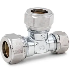T-KOPPLING FÖRMINSKAD 15X15X12 MM 3 X KLÄMRING FÖRKROMAD DZR MÄSSING ALTECH