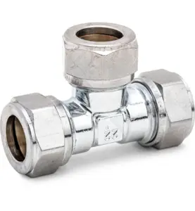 T-KOPPLING 10X10X10 MM 3 X KLÄMRING FÖRKROMAD DZR MÄSSING ALTECH