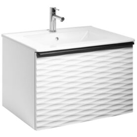 MÖBELPAKET ELLA AQUA WAVE 60 VIT MATT, HANDTAG SVART MATT, TVÄTTSTÄLL PORSLIN ALTERNA