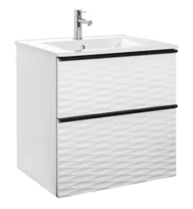 MÖBELPAKET ISELLA AQUA WAVE 60 VIT MATT, HANDTAG SVART MATT, TVÄTTSTÄLL PORSLIN ALTERNA