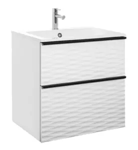 MÖBELPAKET ISELLA AQUA WAVE 60 VIT MATT, HANDTAG SVART MATT, TVÄTTSTÄLL MINERALKOMPOSIT ALTERNA