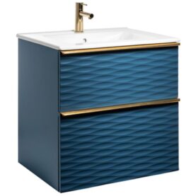 MÖBELPAKET ISELLA AQUA WAVE 60 PETROLEUMBLÅ MATT, HANDTAG MÄSSING, TVÄTTSTÄLL PORSLIN ALTERNA