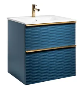 MÖBELPAKET ISELLA AQUA WAVE 60 PETROLEUMBLÅ MATT, HANDTAG MÄSSING, TVÄTTSTÄLL PORSLIN ALTERNA