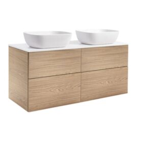 KOMMOD ISELLA 120 EK MED VIT BÄNKSKIVA OCH 2 STK REKTANGULÄRA VITA MATTA TVÄTTSTÄLL 46X33 CM