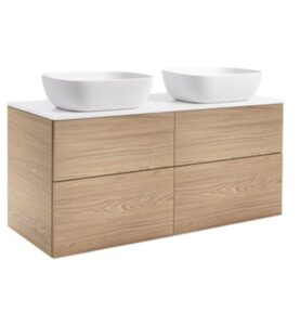 KOMMOD ISELLA 120 EK MED VIT BÄNKSKIVA OCH 2 STK REKTANGULÄRA VITA MATTA TVÄTTSTÄLL 46X33 CM