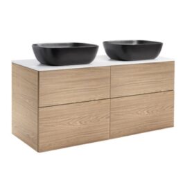 KOMMOD ISELLA 120 EK MED VIT BÄNKSKIVA OCH 2 STK REKTANGULÄRA SVARTA MATTA TVÄTTSTÄLL 46X33 CM