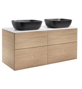 KOMMOD ISELLA 120 EK MED VIT BÄNKSKIVA OCH 2 STK REKTANGULÄRA SVARTA MATTA TVÄTTSTÄLL 46X33 CM