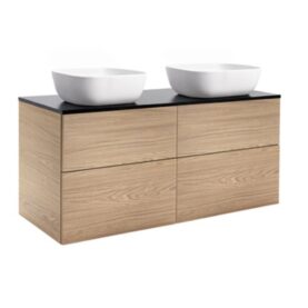 KOMMOD ISELLA 120 EK MED SVART BÄNKSKIVA OCH 2 STK REKTANGULÄRA VITA MATTA TVÄTTSTÄLL 46X33 CM