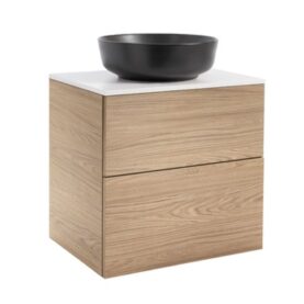 KOMMOD ISELLA 60 EK MED VIT BÄNKSKIVA OCH RUNT SVART MATT TVÄTTSTÄLL 42 CM