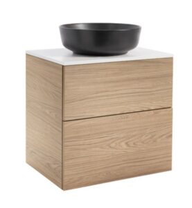 KOMMOD ISELLA 60 EK MED VIT BÄNKSKIVA OCH RUNT SVART MATT TVÄTTSTÄLL 42 CM