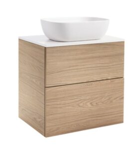 KOMMOD ISELLA 60 EK MED VIT BÄNKSKIVA OCH REKTANGULÄRT VITT MATT TVÄTTSTÄLL 46X33 CM