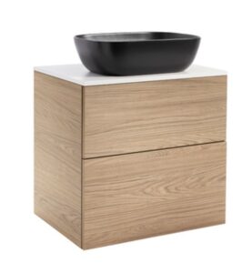 KOMMOD ISELLA 60 EK MED VIT BÄNKSKIVA OCH REKTANGULÄRT SVART MATT TVÄTTSTÄLL 46X33 CM