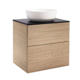 KOMMOD ISELLA 60 EK MED SVART BÄNKSKIVA OCH RUNT VIT MATT TVÄTTSTÄLL 42 CM