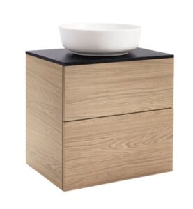 KOMMOD ISELLA 60 EK MED SVART BÄNKSKIVA OCH RUNT VIT MATT TVÄTTSTÄLL 42 CM