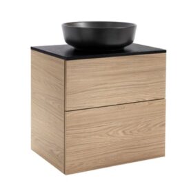 KOMMOD ISELLA 60 EK MED SVART BÄNKSKIVA OCH RUNT SVART MATT TVÄTTSTÄLL 42 CM