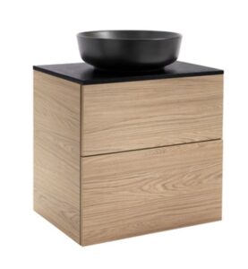 KOMMOD ISELLA 60 EK MED SVART BÄNKSKIVA OCH RUNT SVART MATT TVÄTTSTÄLL 42 CM