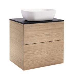 KOMMOD ISELLA 60 EK MED SVART BÄNKSKIVA OCH REKTANGULÄRT VITT MATT TVÄTTSTÄLL 46X33 CM