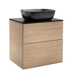 KOMMOD ISELLA 60 EK MED SVART BÄNKSKIVA OCH REKTANGULÄRT SVART MATT TVÄTTSTÄLL 46X33 CM