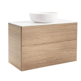 KOMMOD ISELLA 90 EK MED VIT BÄNKSKIVA OCH RUNT VIT MATT TVÄTTSTÄLL 42 CM