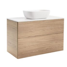 KOMMOD ISELLA 90 EK MED VIT BÄNKSKIVA OCH REKTANGULÄRT VITT MATT TVÄTTSTÄLL 46X33 CM